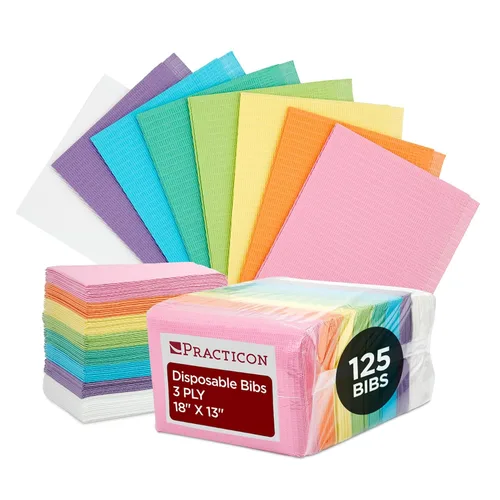 Vista 7 de Practicon Paquete de 125 Baberos Desechables Negros para Pacientes, 18" x 13", Hoja de Babero de Papel Impermeable de 3 Capas con Respaldo