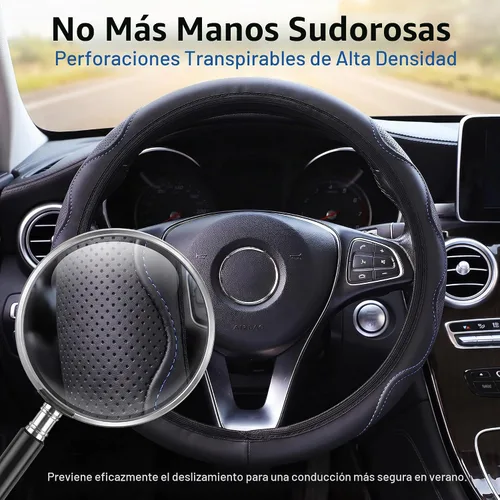 Vista 4 de Funda elástica para volante de coche universal de 15 pulgadas, fundas de volante de microfibra suave de cuero transpirable, antideslizante y Azul