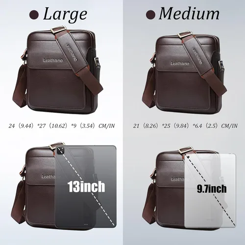 Vista 2 de Leathario Bolso bandolera para hombre, de cuero vegano, bolso de mensajero para el trabajo, negocios, viajes