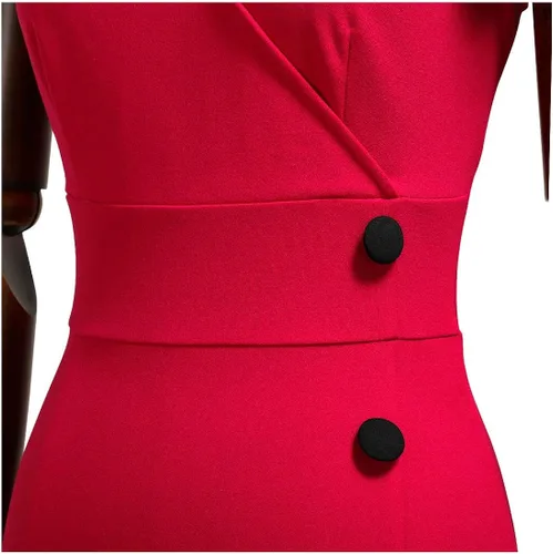 Vista 8 de Miusol Vestido de noche vintage con cuello en V profundo para mujer, estilo azul marino, marino
