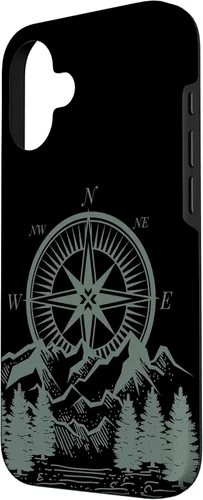 Vista 2 de iPhone 16 Compass Nautical Aesthetic Tree Mountains Landsacpe Case