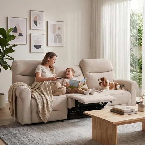 Vista 5 de MCombo Sofá reclinable eléctrico Hugger de pared de 87.8 pulgadas, sofá reclinable triple de 3 asientos con puertos USB, sofá reclinable con brazo