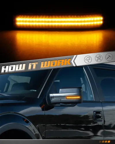 Vista 6 de HERCOO Luces LED secuenciales intermitentes para espejo lateral, lámpara ámbar, reflector, conjunto de lentes ahumadas, compatible con Ford F150