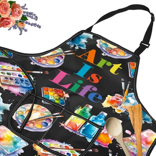 Vista 3 de JXGZSO Delantal de pintor para artistas, regalo para amantes del arte, pintor, regalo para artistas, delantal impermeable con bolsillo