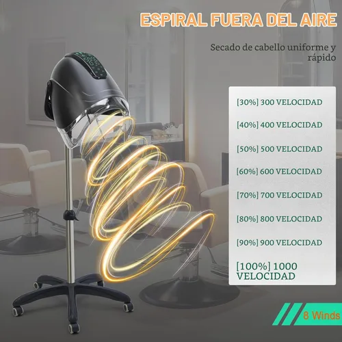 Vista 3 de Elitzia Ionic ET1717B - Secador de pelo profesional con capucha de 1000 W, máquina de secado de pelo estándar, versátil con 8 modos