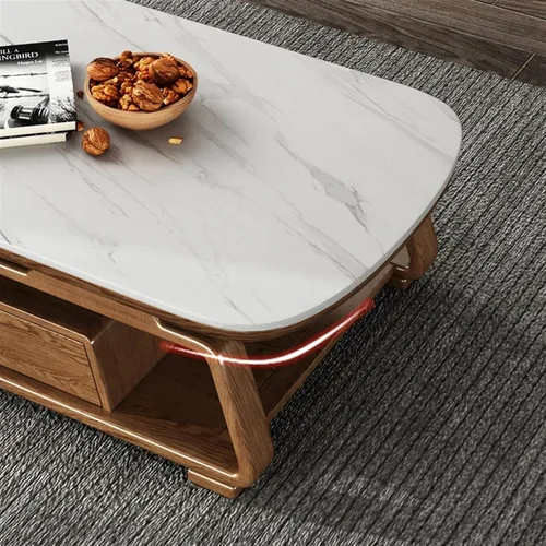 Vista 4 de Mesa de té para sala de estar, moderna mesa de centro de lujo, parte superior de pizarra y marco de madera de fresno, mesa central ovalada grande