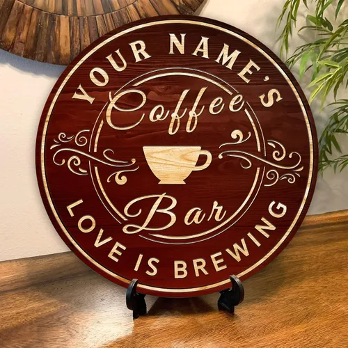Vista 5 de Artsy Woodsy Letrero personalizado de madera para cafetería, placa de pared para decoración de cocina, regalos personalizados para amantes del café