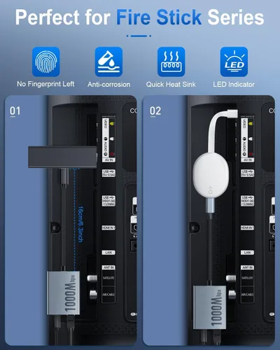 Vista 6 de ELECTOP Adaptador Ethernet de 1000 Mbps para Chromecast con Google TV, USB tipo C a RJ45 Gigabit Ethernet adaptador de red compatible con Google TV