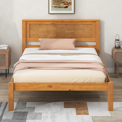 Vista 8 de Harper & Bright Designs Base de cama de plataforma de tamaño Queen con cabecero, cama Queen de madera con soporte de listones de madera, marco