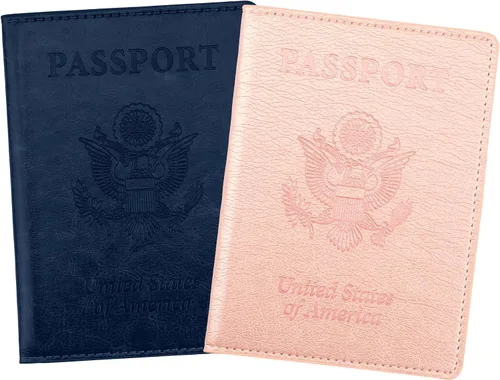 Vista 16 de Funda de cuero para pasaporte - Cartera de pasaporte de viaje para mujeres y hombres, artículos esenciales para el aeropuerto con protector, Negro