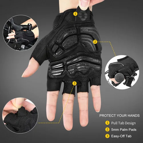 Vista 7 de Inbike - Guantes de ciclismo para hombre, 5 mm 0.19 pulgadas, almohadilla de gel absorbente de golpes, antideslizantes, transpirables