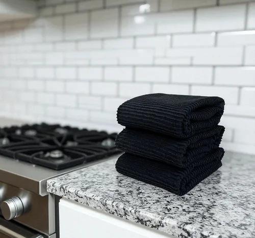 Vista 7 de Serafina Home Toallas de cocina de tamaño grande de color sólido negro: paño de 100 % algodón suave para limpieza y secado absorbente, con ribete
