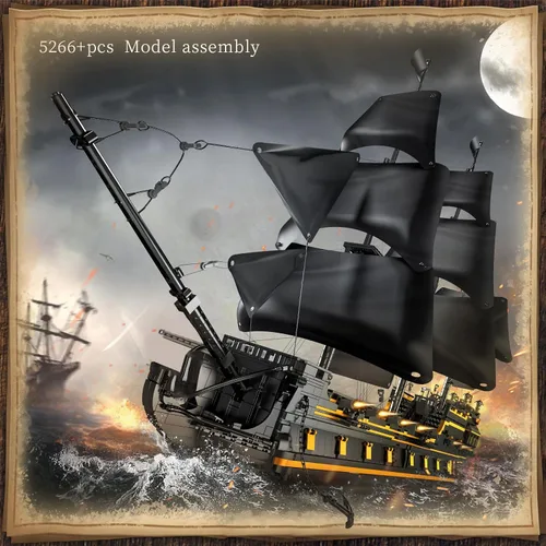 Vista 3 de Mould King MOC 13186 - Bloques de construcción modelo de barco pirata, juego de construcción de modelo de velero perla negra para construir, kit