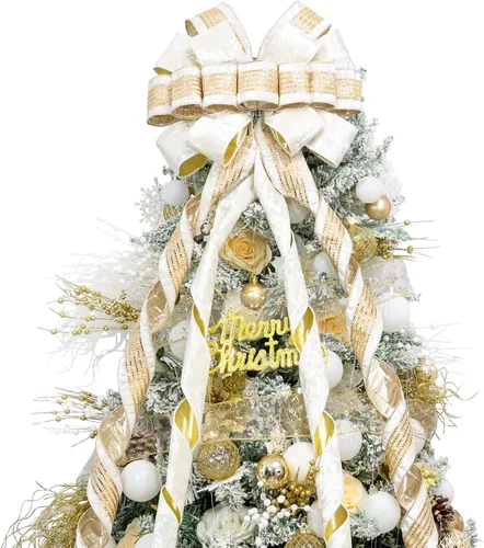 Vista 18 de Hismir Lazo grande de 53 x 13 pulgadas con serpentina de purpurina, lazos decorativos para árbol de Navidad, corona, puerta, festival, decoración