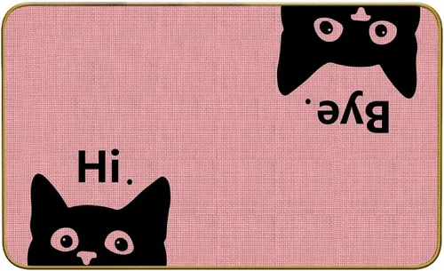 Vista 9 de Mingnei Hi Bye Cat Welcome Felpudo – Tapete para puerta de entrada de cocina en el hogar, divertido tapete negro para amantes de los gatos