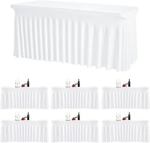 Vista 33 de Mantel rectangular de elastano negro, funda elástica ajustada para mesas rectangulares de 1,8 m, falda de mesa elástica sin arrugas para decoración