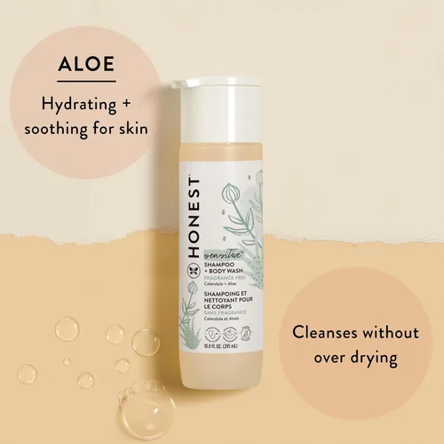 Vista 2 de The Honest Company Paquete sin fragancia para pieles sensibles Champú limpiador 2 en 1 + gel de baño y acondicionador sin silicona Derivado