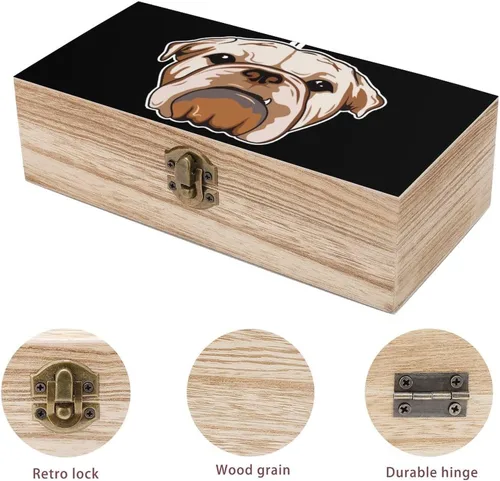 Vista 3 de Bonita caja de madera de Bulldog Inglés con tapa con bisagras, caja de recuerdo, caja de contenedor pequeño, regalo para joyería y almacenamiento