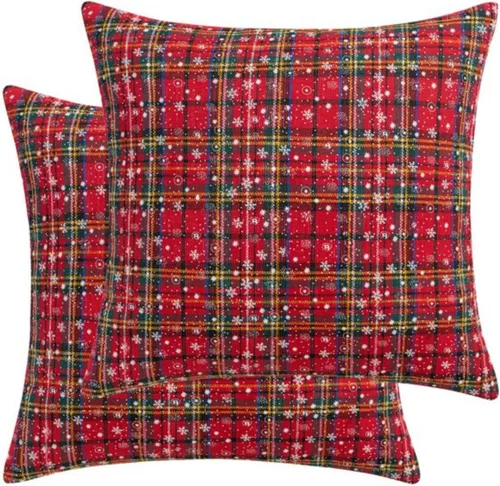 Vista 16 de MOJUN Juego de 2 fundas de almohada navideñas de 18 x 18 pulgadas, fundas de almohada decorativas de Navidad con copos de nieve, funda de cojín