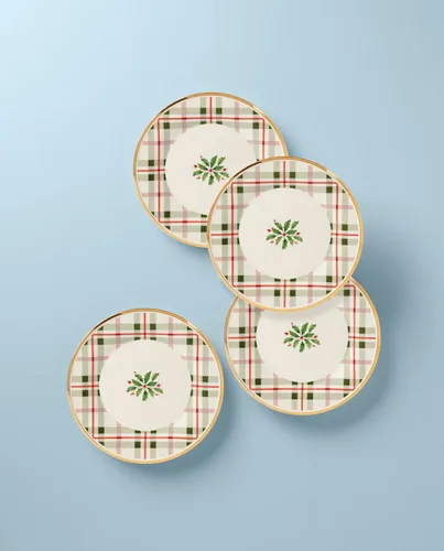 Vista 2 de Lenox 894964 Holiday Plaid Accent Plates, juego de 4, rojo y verde, vajilla de Navidad, entretenimiento Porcelana, apto para lavavajillas. También