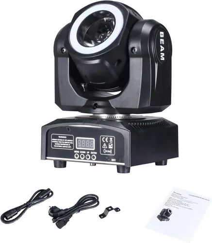 Vista 7 de Luces de cabeza móvil de 60 W, luces LED de escenario, haz RGBW, tira de ciclo de halo para DJ, activación de sonido DMX 512 para eventos, fiestas