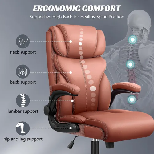 Vista 4 de HeroSet Silla de oficina, ergonómicas grandes y altas sillas de escritorio para computadora, silla ejecutiva de cuero transpirable con reposabrazos