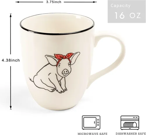 Vista 6 de LEHAHA Farmhouse - Juego de tazas de café de 16 onzas, tazas de cerámica grandes con asa, juego de 6, tazas de porcelana de Navidad para café, té