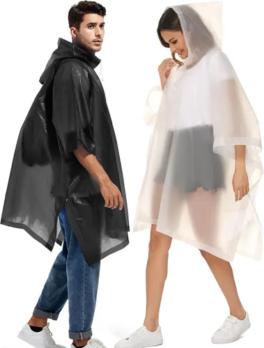 Vista 66 de Paquete de 2 ponchos de lluvia para adultos, reutilizables, impermeables, de supervivencia, emergencia, resistente, con capucha con cordón