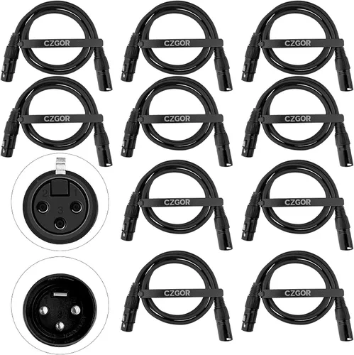 Vista 11 de Cable DMX de 3.2 pies, paquete de 12 cables flexibles de señal XLR de 3 pines macho a hembra DMX, adecuado para señal de iluminación de escenario