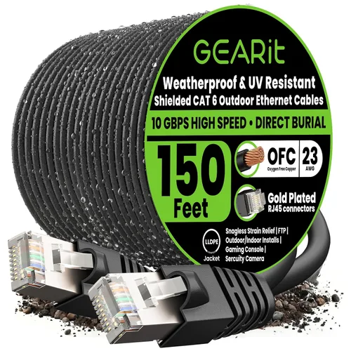 Vista 21 de GEARit - Cable Ethernet Cat6 para exteriores (3 m) 23AWG de cobre puro, FTP, LLDPE, impermeable, entierro directo, en tierra, resistente a UV, POE