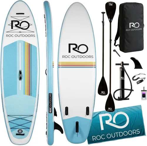 Vista 34 de Roc Tabla de remo inflable con accesorios y mochila de alta calidad, cubierta antideslizante, bolsa impermeable, correa, remo y bomba de mano.