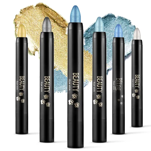 Vista 28 de Boobeen Sombra de ojos en barra impermeable con lápiz de sombra de ojos en crema brillante, kit de maquillaje de ojos con purpurina fácil de usar