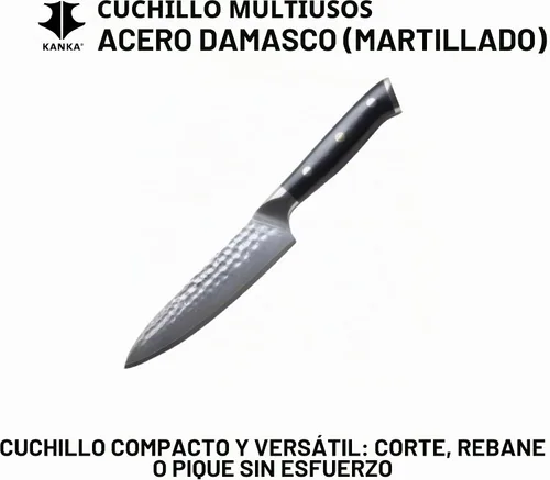 Vista 2 de KANKA Cuchillo utilitario de 5 pulgadas, acero de damasco, martillado Cuchillo utilitario - 5 pulgadas - Martillado