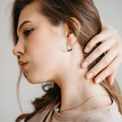 Vista 4 de Chunky Gold Hoop Earrings for Women 14k Gold Plated Stainless Steel Thick Hoop Earrings Dainty Cute Hypoallergenic Earrings Minimalist Jewelry Gift
