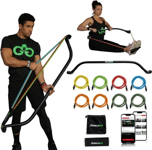 Vista 11 de Gorilla Bow Original All-in-One Portable Home Gym System, Professional-Grade Resistance Band Bar for Strength Training, HIIT & Full Body Workouts