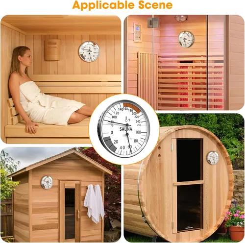 Vista 6 de Termómetro e higrómetro de sauna 2 en 1, monitor de humedad, accesorios de sauna para saunas de vapor infrarrojos, accesorios de sauna