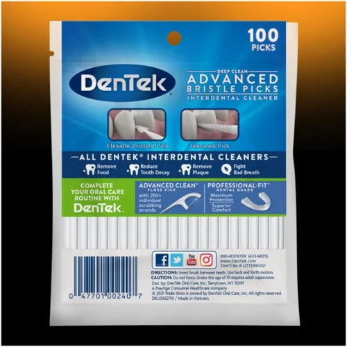 Vista 3 de DenTek Púas de cerdas Deep Clean, 100 unidades (paquete de 2), color blanco, Blanco