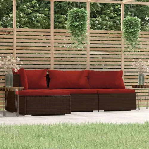 Vista 36 de Sofá de 3 plazas con cojines de ratán de poliéster marrón, juego de muebles de patio al aire libre con 3 sofás centrales para patio trasero, jardín