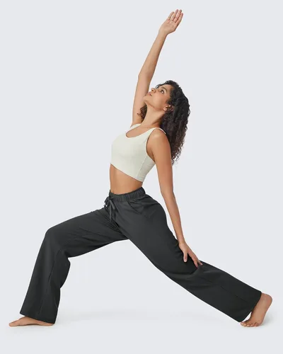 Vista 3 de G4Free Pantalones con forro polar para mujer, pantalones deportivos de pierna ancha, pantalones de yoga con bolsillos, holgados para invierno 2023