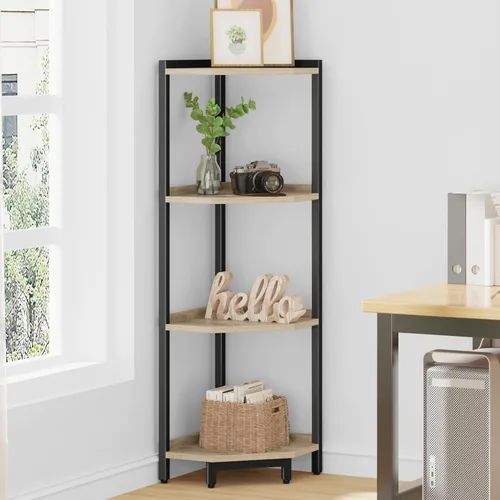 Vista 18 de Hzuaneri - Estantería de esquina, estante de libros de esquina, unidad de estante de almacenamiento con marco de metal, soporte para plantas