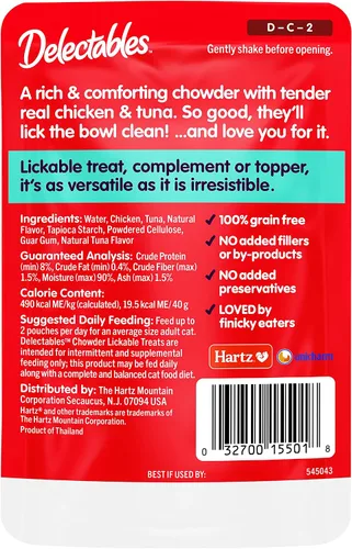 Vista 7 de Hartz Delectables Chowder - Golosinas húmedas para lamer para gatitos, gatos adultos y adultos mayores, pollo y atún, 1.4 onzas (paquete de 12)