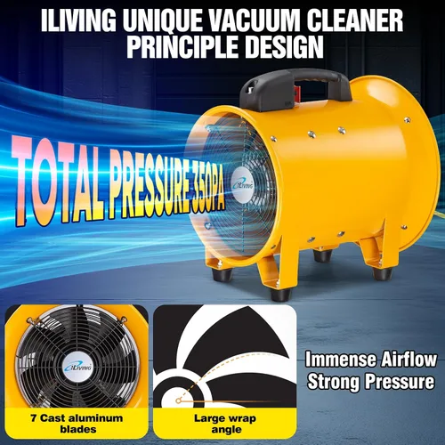 Vista 7 de iLiving Soplador de alta velocidad, extractor de humos, extractor portátil y ventilador (utilidad de 10 pulgadas)