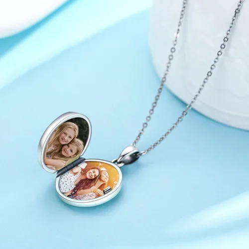 Vista 2 de Silikepa Locket Necklace for Women Mens 925 Sterling Silver Moonstone CelticViking Locket Necklace Holds Photos Moonstone Jewelry Gifts for Women