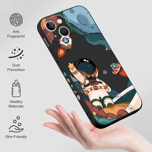 Vista 3 de LEECG Funda para iPhone 13 con diseño de mariposas y flores, diseño de astronauta, funda de teléfono con forro de microfibra suave, funda delgada