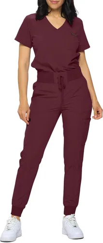Vista 8 de Monarch Uniforms Slim Fit Stretchy Scrubs Women's Jogger Scrub Set Slim Jogger Scrubs with Tuck-In Top for Women Negro