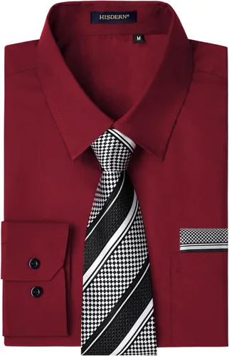 Vista 50 de HISDERN Mens Dress Shirt with Tie Pocket Square Set Classic Button Down Shirt Matching Tie Long Sleeve Shirts 08-verde