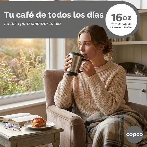 Vista 8 de Copco - Taza de café de acero inoxidable de doble pared, 16 onzas, taza de viaje aislada con tapa de rosca, a prueba de derrames, mango duradero