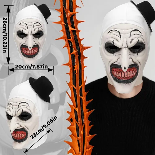 Vista 5 de Halloween Art - Máscara de payaso, disfraz de asesino de terror, máscara de silicona blanca de cara completa