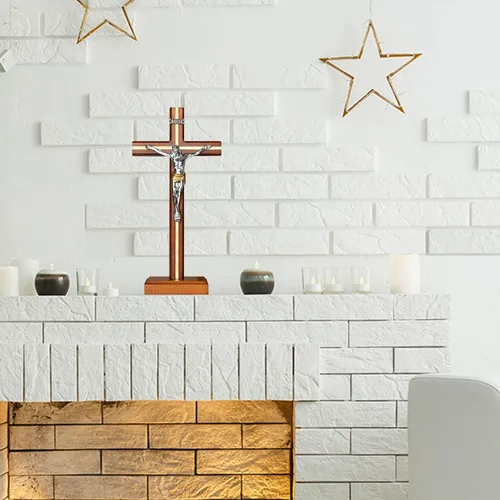 Vista 9 de KUXBET Crucifijo de Pie Cruz con Soporte Desmontable de 10.6 Pulgadas Cruz de Madera Católica de Jesucristo para Colgar en la Pared para Decoración