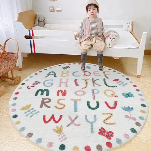 Vista 2 de LIULA Alfombra redonda para sala de juegos para niños, alfombra suave del alfabeto para dormitorio, colección de juegos, alfombra de aprendizaje
